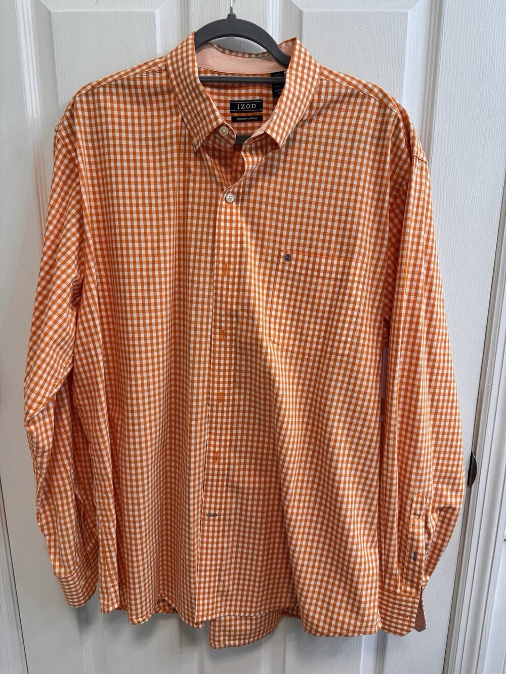 Izod Premium Essentials XL Button Down Shirt Orange White Check